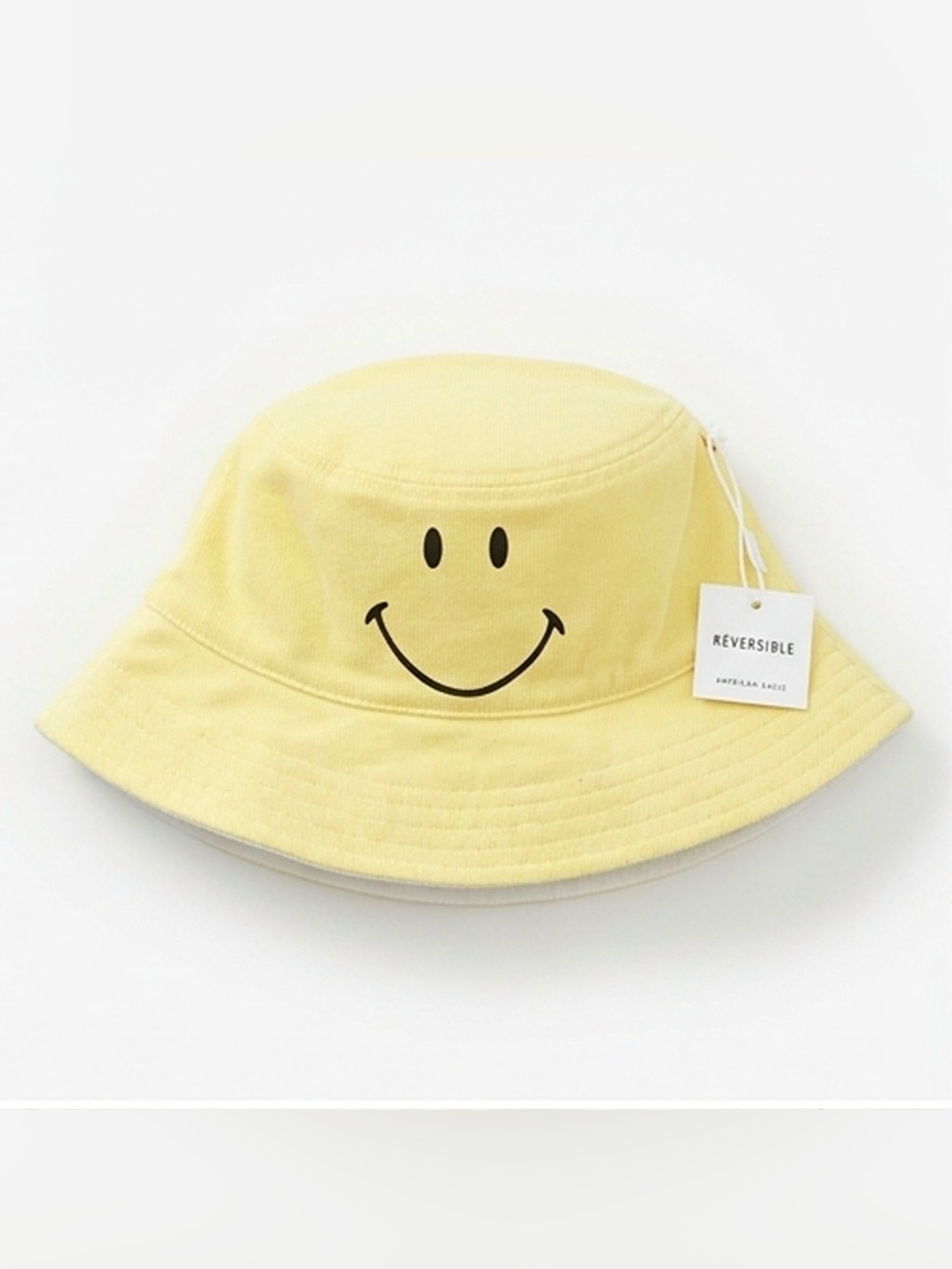 American Eagle Outfitters Yellow Reversible Smiley Bucket Hat